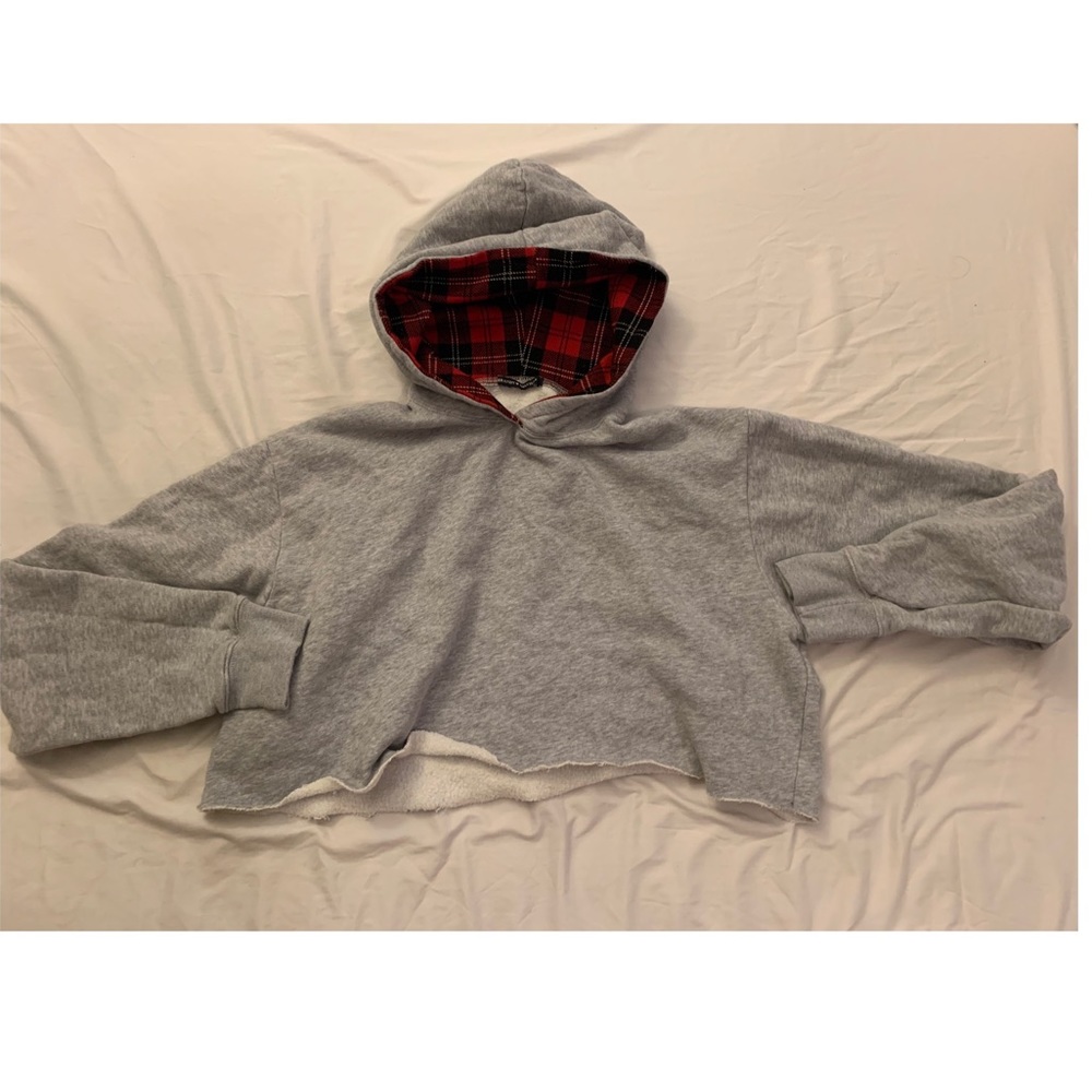 brandy melville grey/plaid hoodie